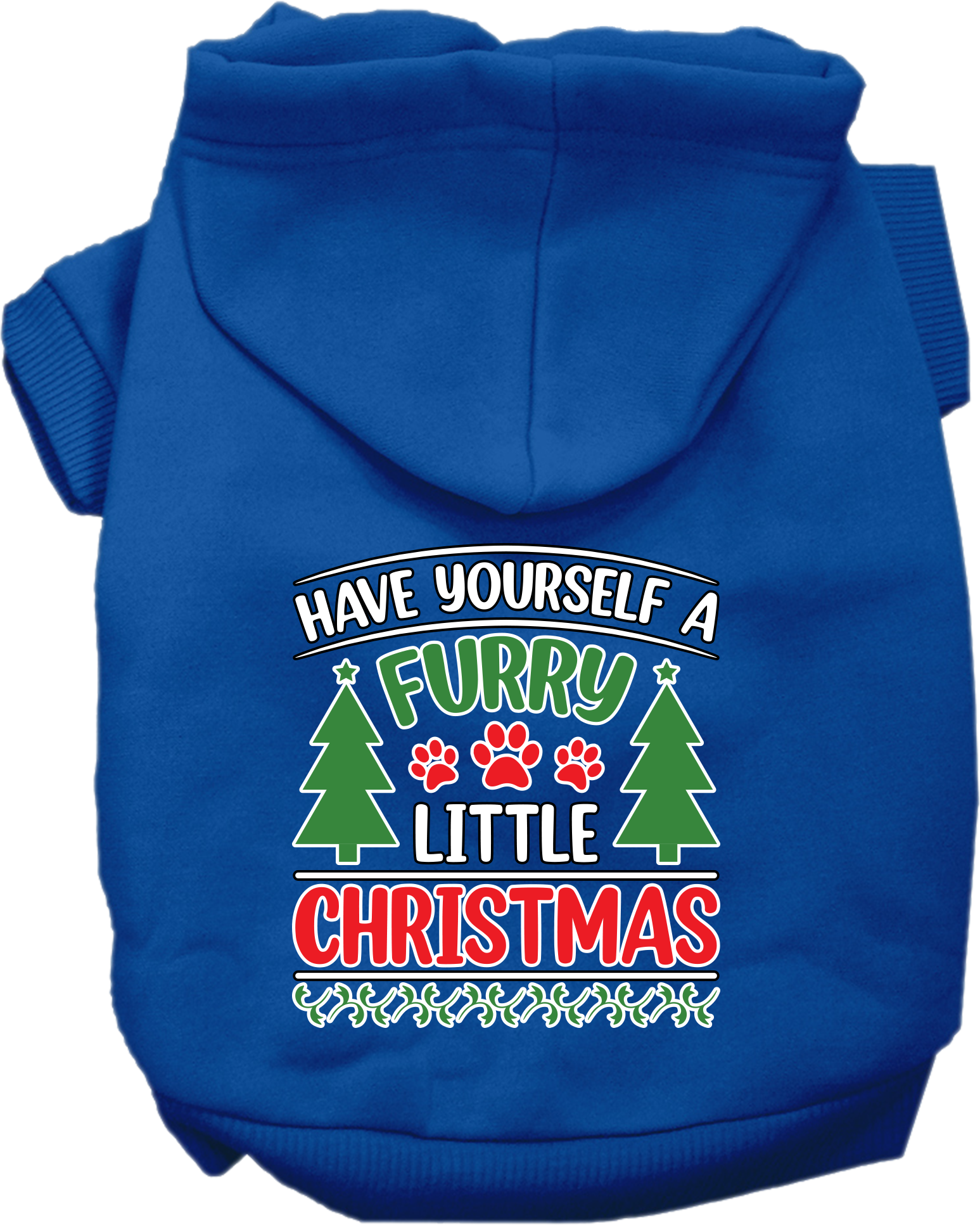 Furry Little Christmas Screen Print Dog Hoodie Blue Size XS